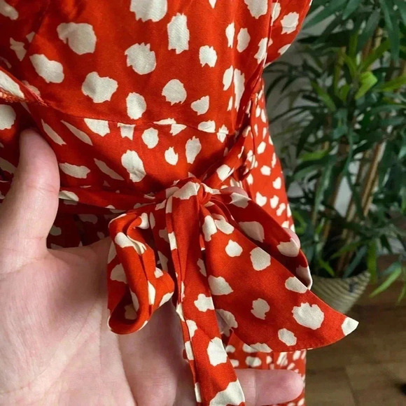 🆕Boho Trendy Orange & White Abstrac Dot Surplice Dress M🆕 - Picture 8 of 11